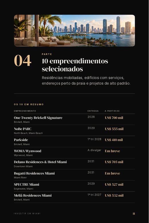 Tabela resumo dos 10 empreendimentos