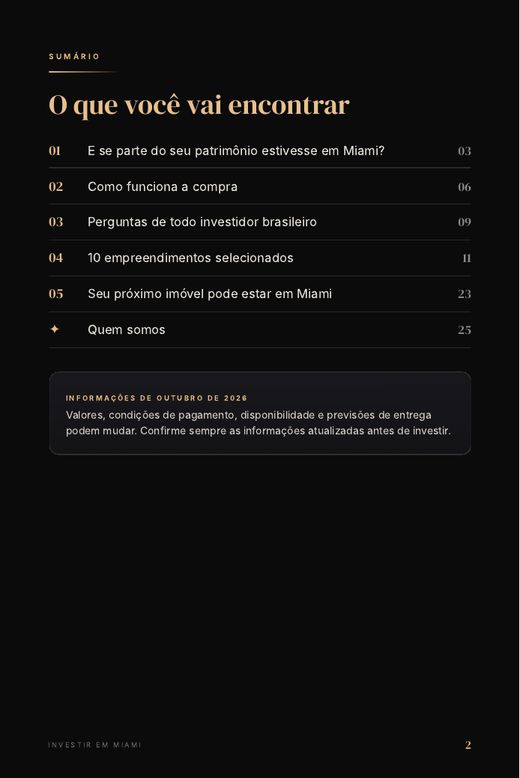 Página do sumário do guia